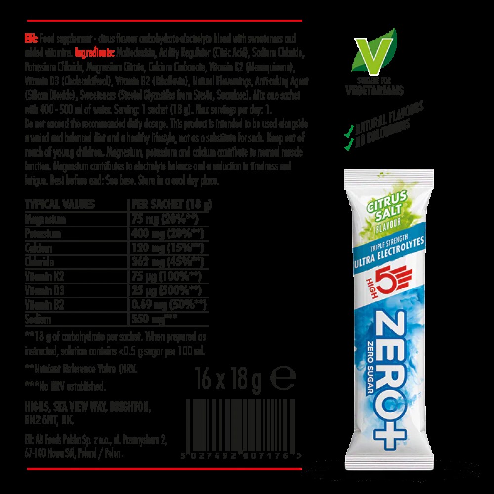 High 5 Zero+Ultra Electrolytes Citrus Salt 16x18g
